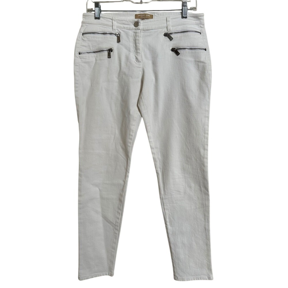 MICHAEL KORS Collection Made in Italy Optic White Multi Zipper Pocket Pants 6